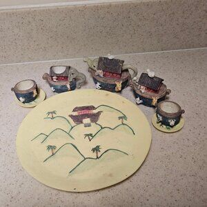 Vintage 90s Miniature Resin Tea Set - Youngs Inc - Noah's Ark Ship 1995
